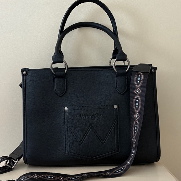 NWT Wrangler Black Satchel/Crossbody with Brown and Aqua Accents - Picture 5 of 8